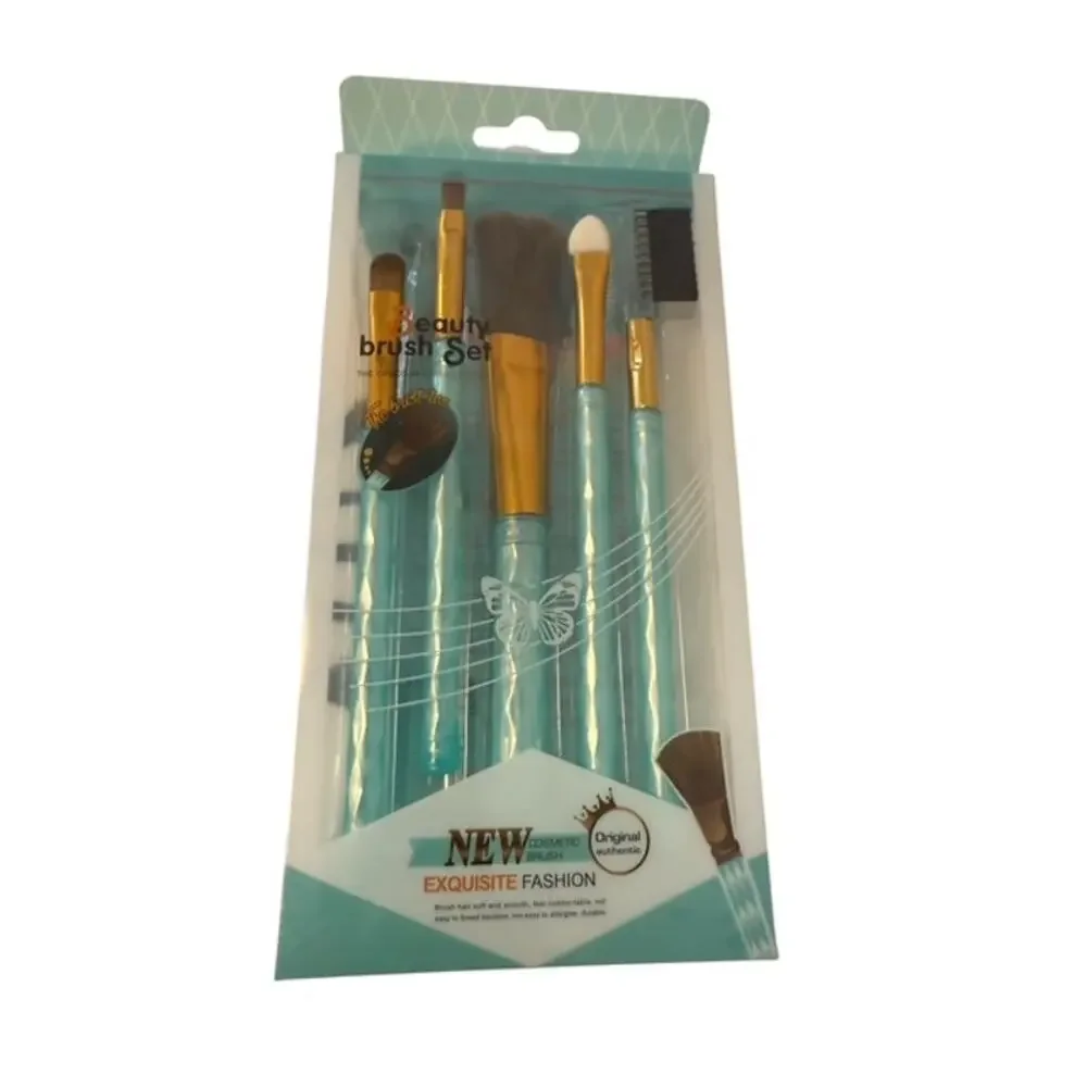 Beauty Brush Set 7 Piece Makeup Brushes Light Blue Handle Face Eye Cosmetic Kit